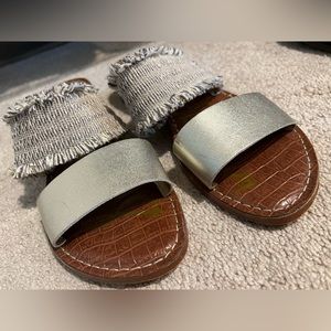 Sam Edelman Gold 2 Strap -Slide Block Heel -Sandal Sz 8.5